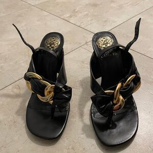Vince Camuto Black and Gold Heeled Sandals